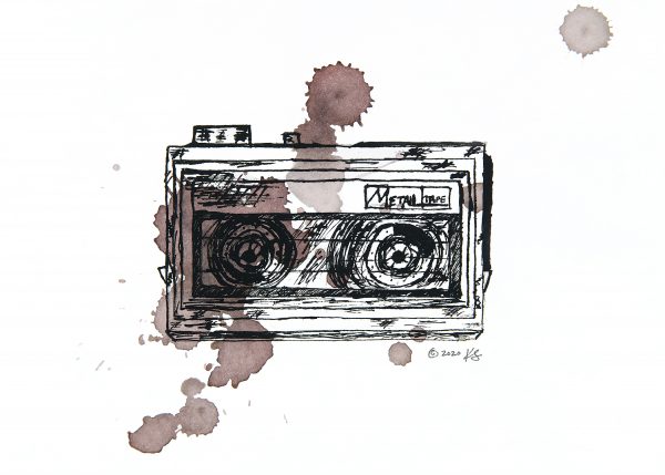 Cassette Player Art Print Red Wine Splash
